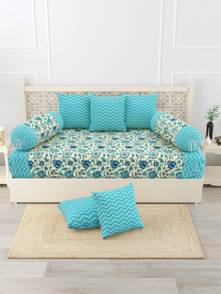 Gharana Multi-Colour Pure Cotton 1+2+5 Diwan set  - Set Of 18