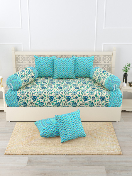 Gharana Multi-Colour Pure Cotton 1+2+5 Diwan set  - Set Of 18