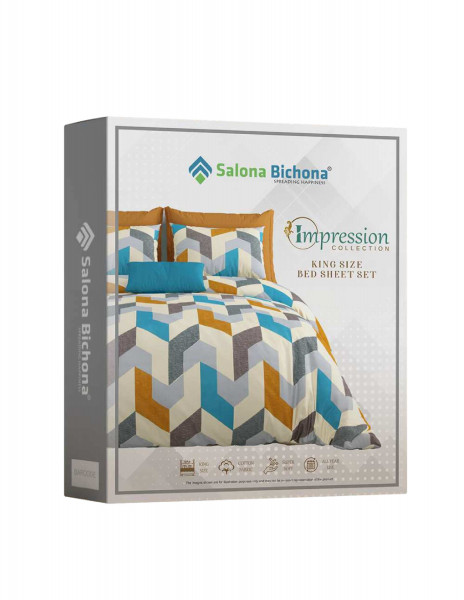 IMPRESSION King Size Bedsheet 100% Pure Cotton 180 TC Bedsheeet With Two Pillow Cover Set of 18 Bedsheet