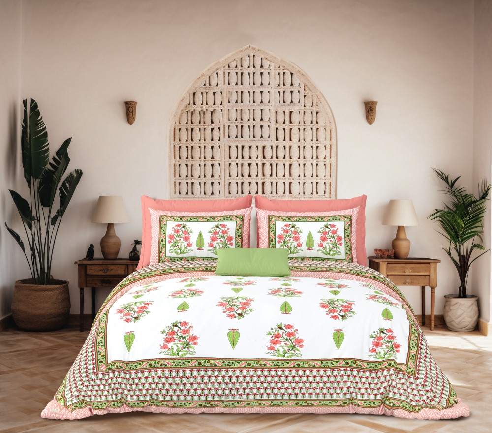 Image of JAIPURI Double Bedsheet 100% Pure Cotton 180 TC Bedsheeet With Two Pillow Cover Set