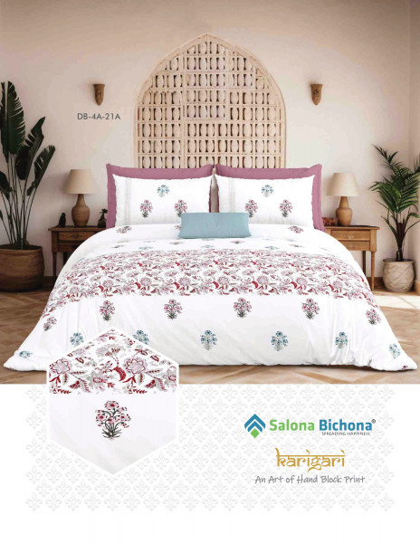 KARIGARI 100% PURE COTTON 210 TC HANDBLOCK KING SIZE BEDSHEET WITH 2 PILLOW COVER SET