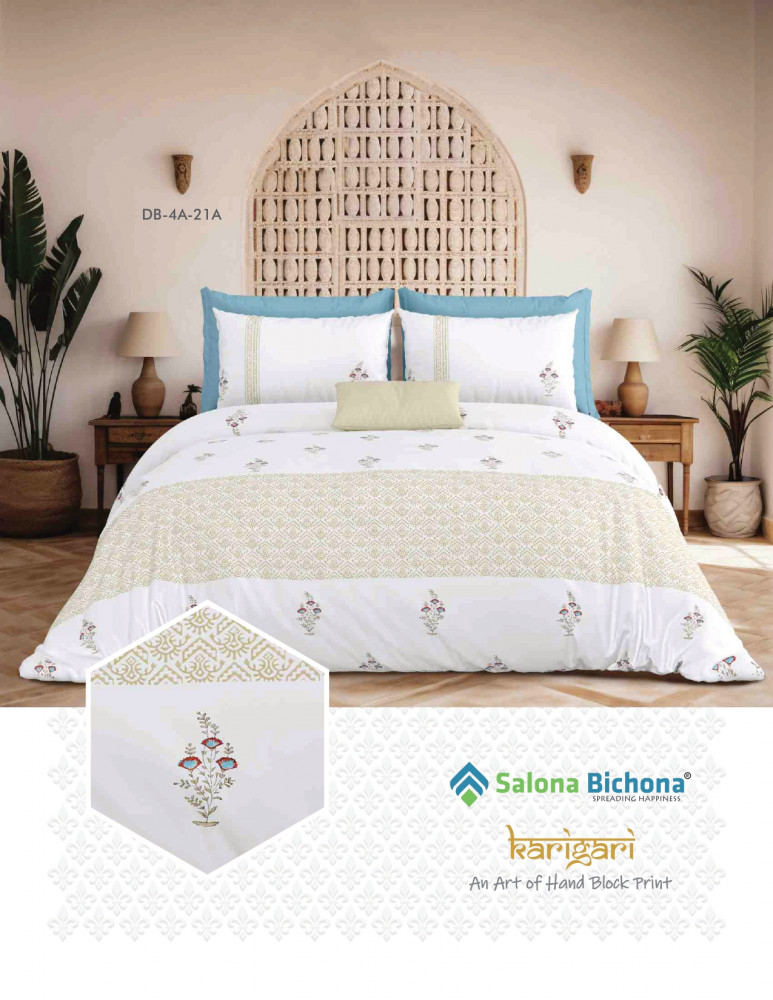 Image of KARIGARI 100% PURE COTTON 210 TC HANDBLOCK KING SIZE BEDSHEET WITH 2 PILLOW COVER SET