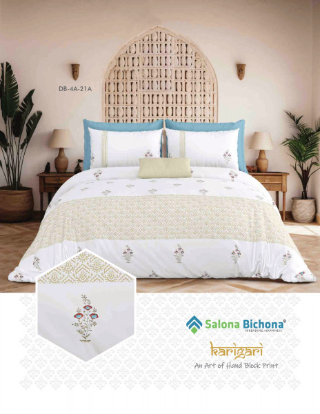 KARIGARI 100% PURE COTTON 210 TC HANDBLOCK KING SIZE BEDSHEET WITH 2 PILLOW COVER SET