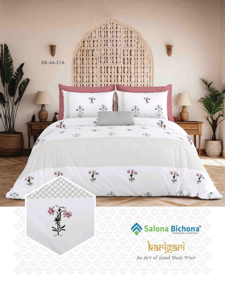Image of KARIGARI 100% PURE COTTON 210 TC HANDBLOCK KING SIZE BEDSHEET WITH 2 PILLOW COVER SET