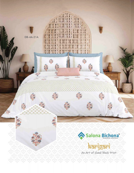 KARIGARI 100% PURE COTTON 210 TC HANDBLOCK KING SIZE BEDSHEET WITH 2 PILLOW COVER SET