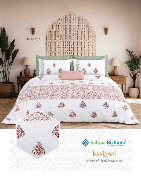 KARIGARI 100% PURE COTTON 210 TC HANDBLOCK KING SIZE BEDSHEET WITH 2 PILLOW COVER SET