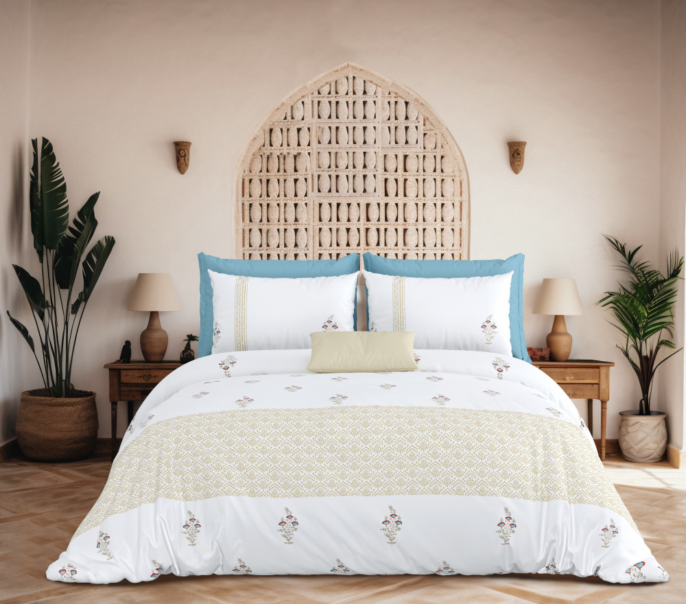 Image of KARIGARI 100% PURE COTTON 210 TC HANDBLOCK KING SIZE BEDSHEET WITH 2 PILLOW COVER SET