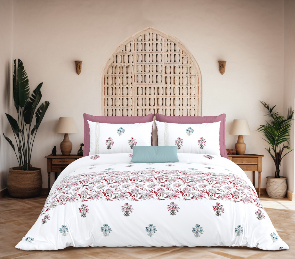 Image of KARIGARI 100% PURE COTTON 210 TC HANDBLOCK KING SIZE BEDSHEET WITH 2 PILLOW COVER SET