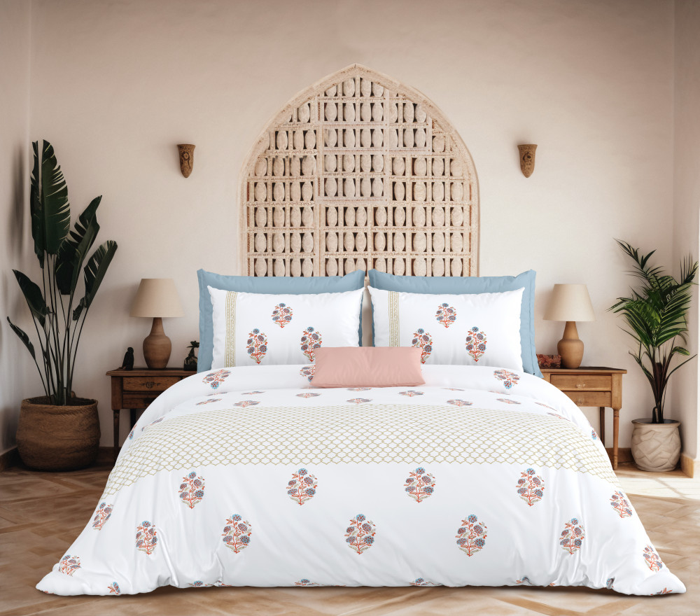 Image of KARIGARI 100% PURE COTTON 210 TC HANDBLOCK KING SIZE BEDSHEET WITH 2 PILLOW COVER SET