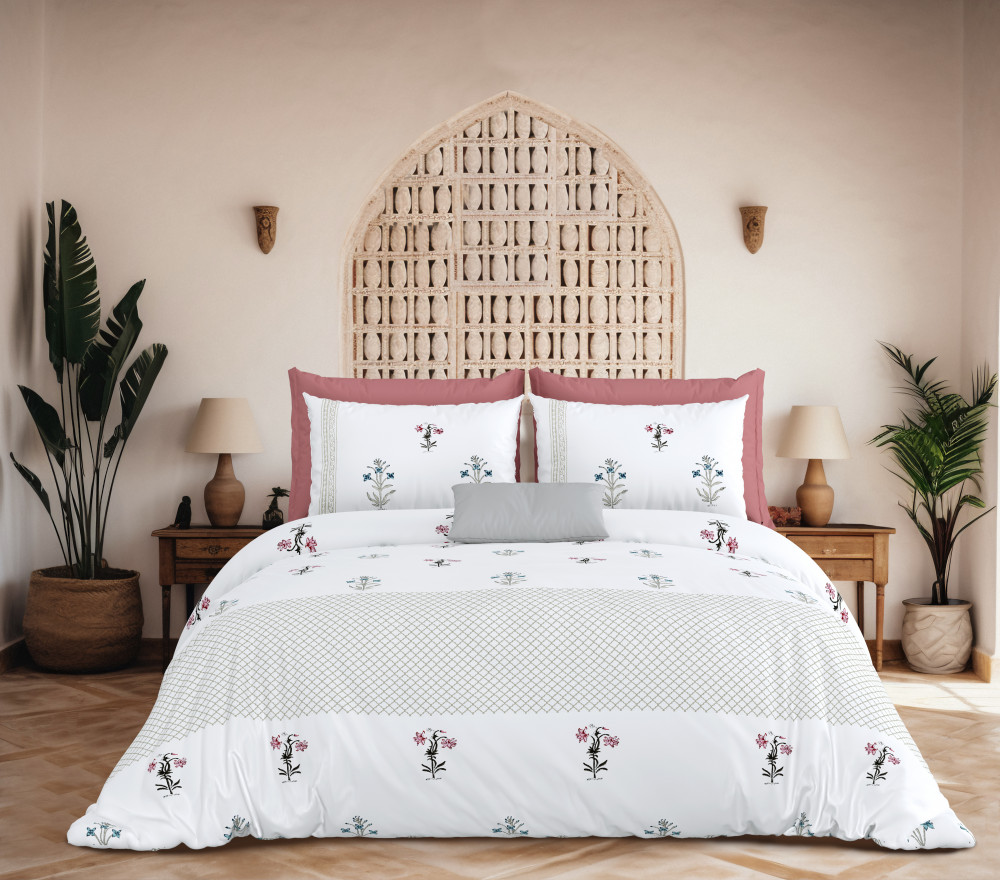 Image of KARIGARI 100% PURE COTTON 210 TC HANDBLOCK KING SIZE BEDSHEET WITH 2 PILLOW COVER SET