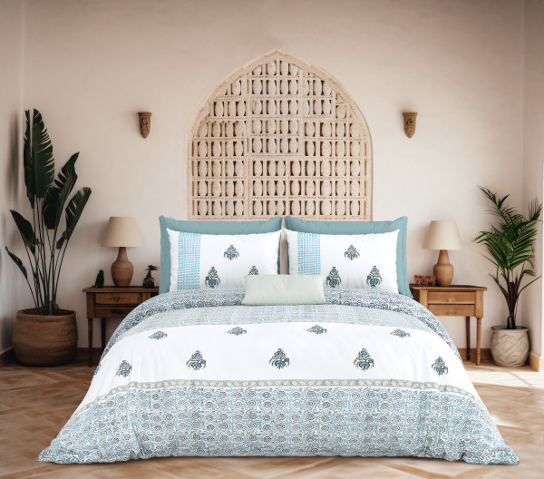 KARIGARI 100% PURE COTTON 210 TC HANDBLOCK KING SIZE BEDSHEET WITH 2 PILLOW COVER SET