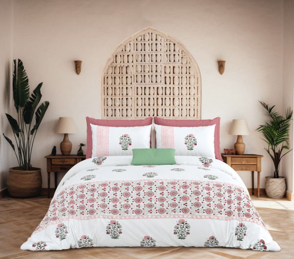 KARIGARI 100% PURE COTTON 210 TC HANDBLOCK KING SIZE BEDSHEET WITH 2 PILLOW COVER SET