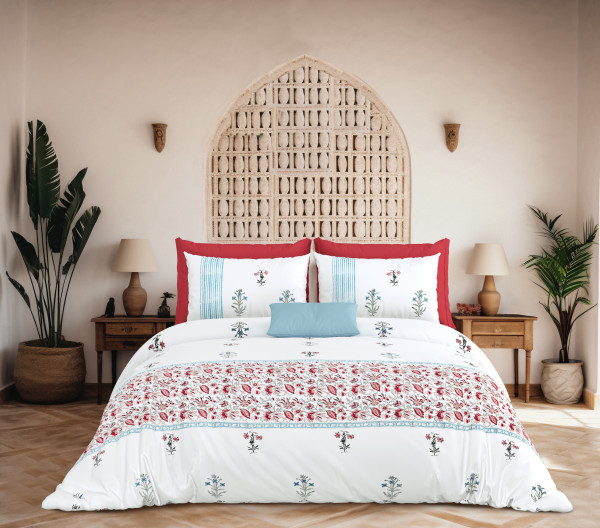 KARIGARI 100% PURE COTTON 210 TC HANDBLOCK KING SIZE BEDSHEET WITH 2 PILLOW COVER SET