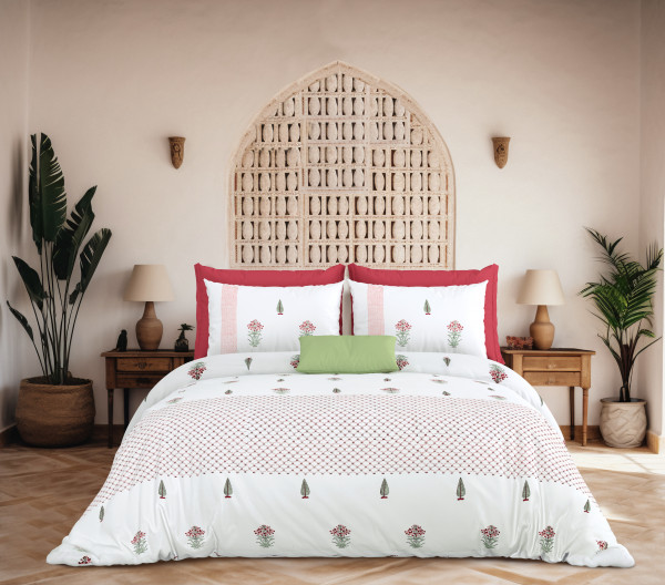 KARIGARI 100% PURE COTTON 210 TC HANDBLOCK KING SIZE BEDSHEET WITH 2 PILLOW COVER SET