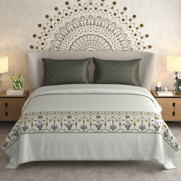 NAYAB 100% PURE COTTON 300 TC KING SIZE BEDSHEET WITH 2 PILLOW COVER SET