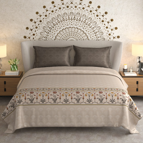 NAYAB 100% PURE COTTON 300 TC KING SIZE BEDSHEET WITH 2 PILLOW COVER SET