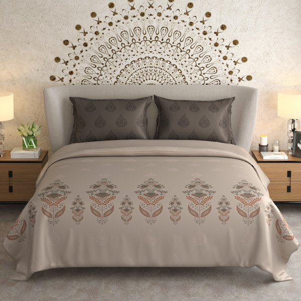 NAYAB 100% PURE COTTON 300 TC KING SIZE BEDSHEET WITH 2 PILLOW COVER SET