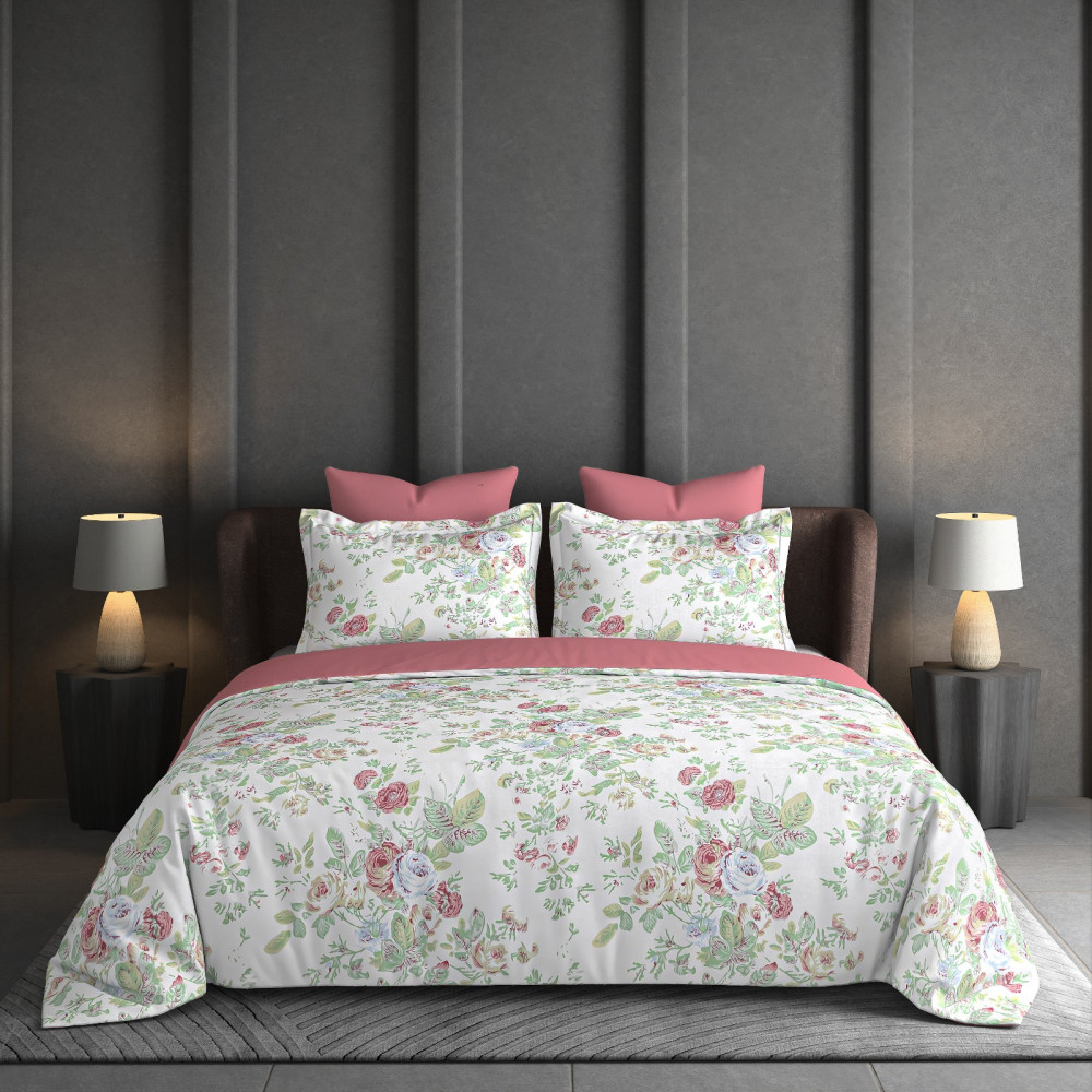 Image of NAYAB 100% PURE COTTON 300 TC KING SIZE BEDSHEET WITH 2 PILLOW COVER SET