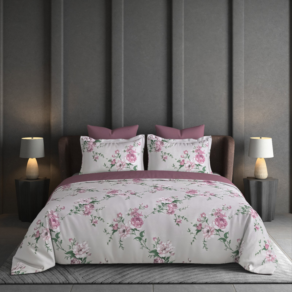 Image of NAYAB 100% PURE COTTON 300 TC KING SIZE BEDSHEET WITH 2 PILLOW COVER SET