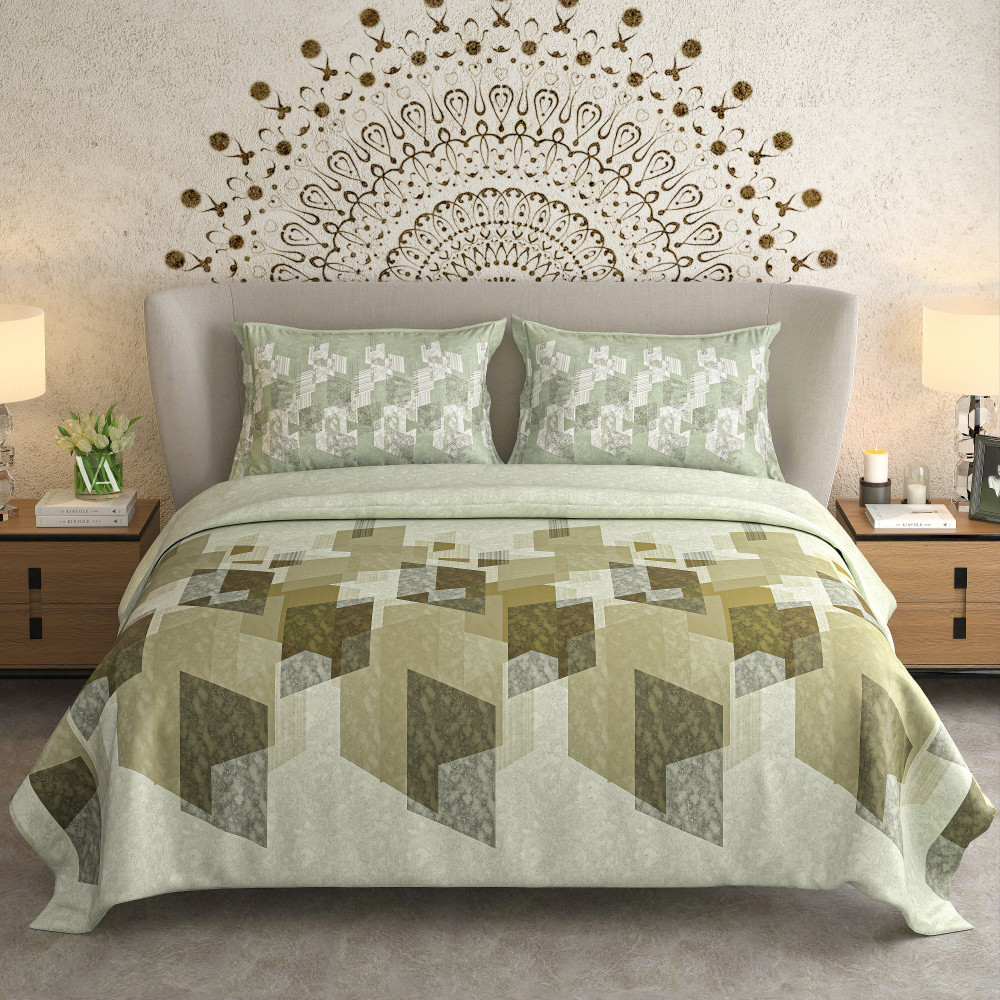 Image of NAYAB 100% PURE COTTON 300 TC KING SIZE BEDSHEET WITH 2 PILLOW COVER SET