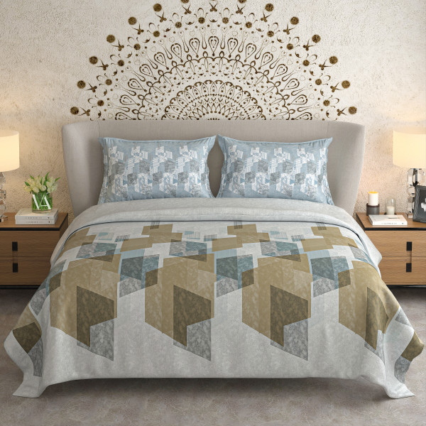 NAYAB 100% PURE COTTON 300 TC KING SIZE BEDSHEET WITH 2 PILLOW COVER SET