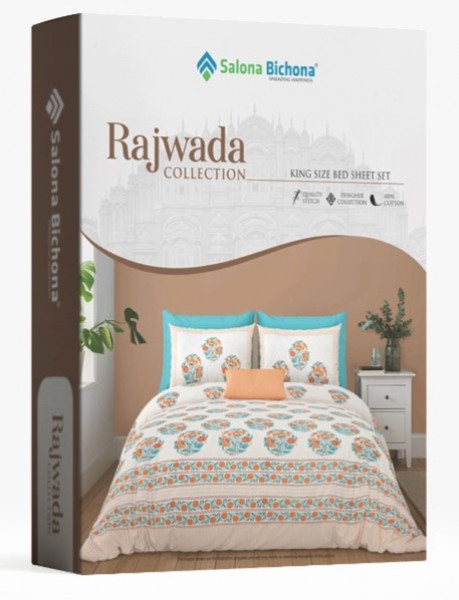 Rajwada Floral Print 100% Cotton King Size Bedsheet With Two Pillow Cover Set