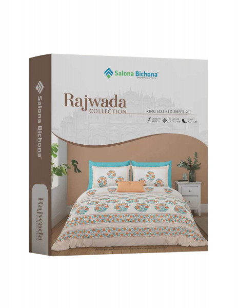 Rajwada Floral Print 100% Cotton King Size Bedsheet With Two Pillow Cover Set of 18 PC