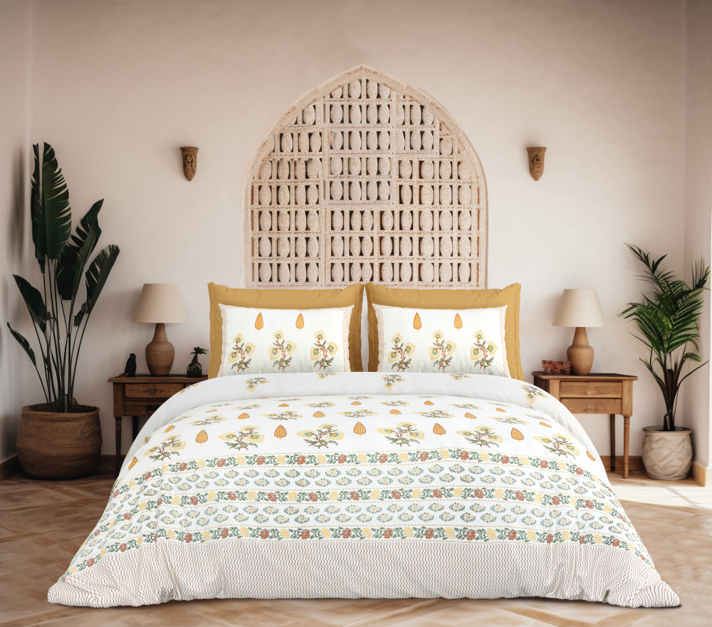 Rajwada Floral Print 100% Cotton King Size Bedsheet With Two Pillow Cover Set of 18 PC