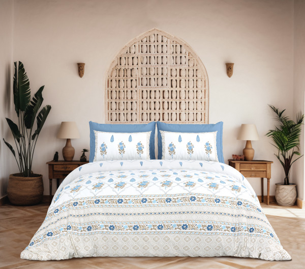 Rajwada Floral Print 100% Cotton King Size Bedsheet With Two Pillow Cover Set of 18 PC