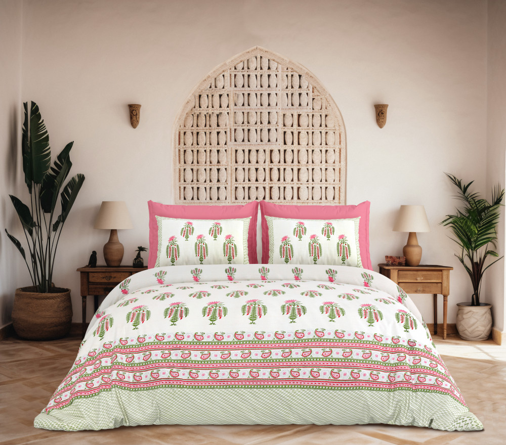 Rajwada Floral Print 100% Cotton King Size Bedsheet With Two Pillow Cover Set of 18 PC
