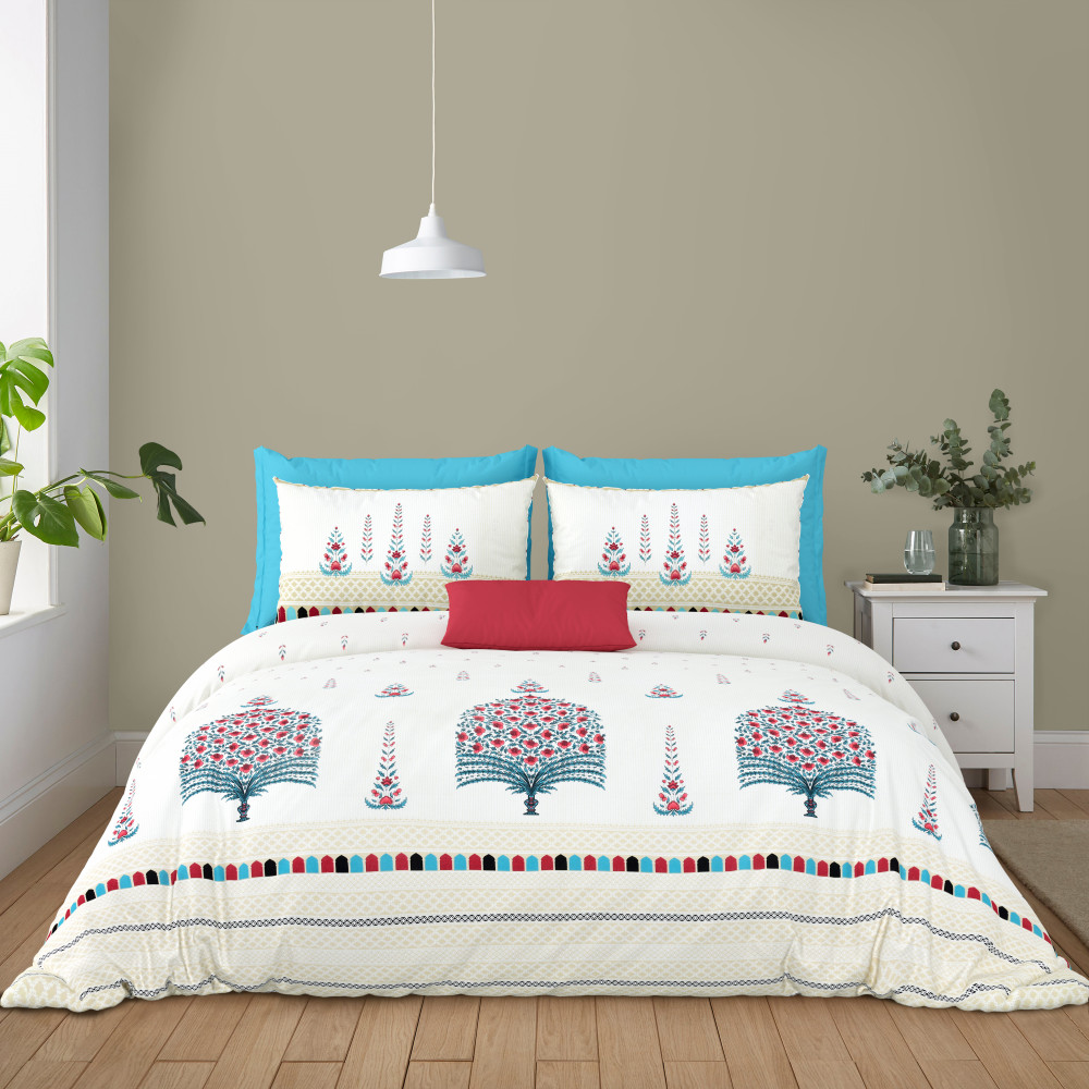 Rajwada Floral Print 100% Cotton King Size Bedsheet With Two Pillow Cover Set of 18 PC