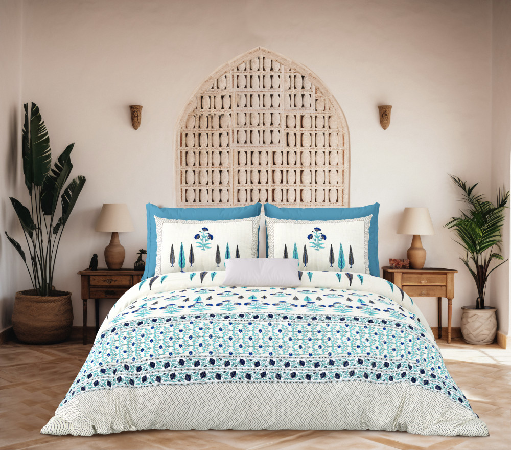 Image of Rajwada Floral Print 100% Cotton King Size Bedsheet With Two Pillow Cover Set