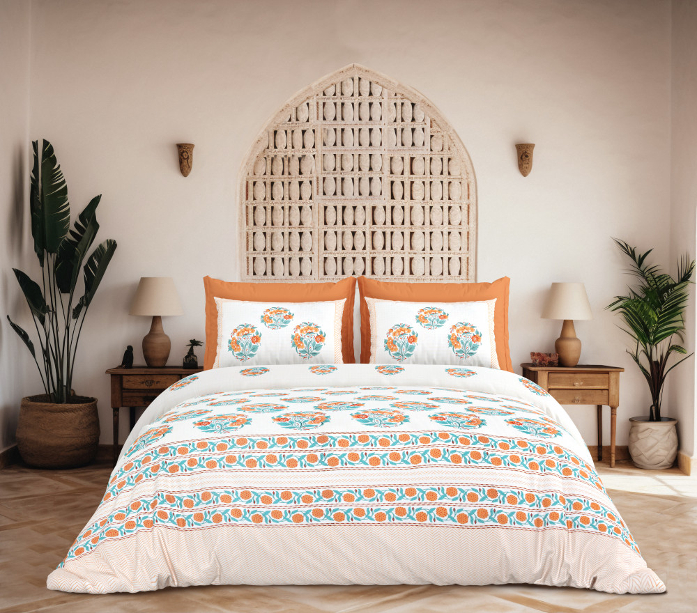 Rajwada Floral Print 100% Cotton King Size Bedsheet With Two Pillow Cover Set of 18 PC
