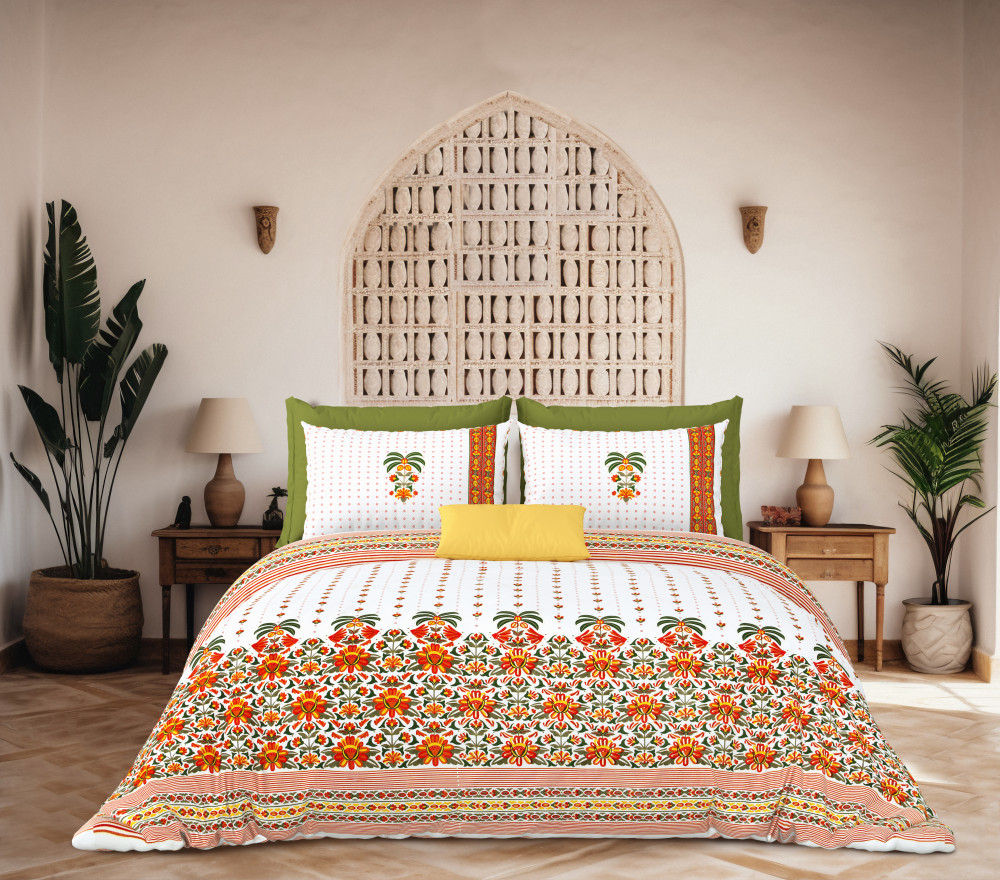 Image of Rajwada Floral Print 100% Cotton King Size Bedsheet With Two Pillow Cover Set