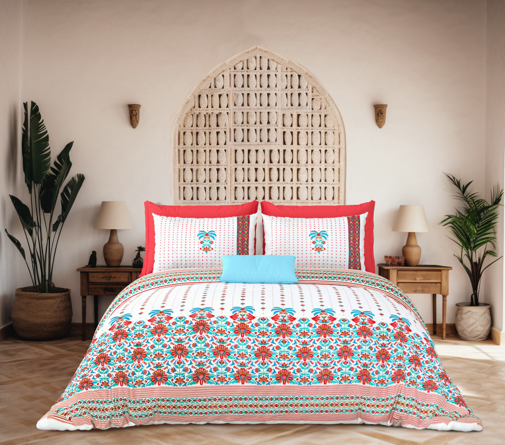 Image of Rajwada Floral Print 100% Cotton King Size Bedsheet With Two Pillow Cover Set