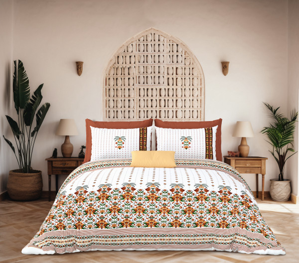 Rajwada Floral Print 100% Cotton King Size Bedsheet With Two Pillow Cover Set