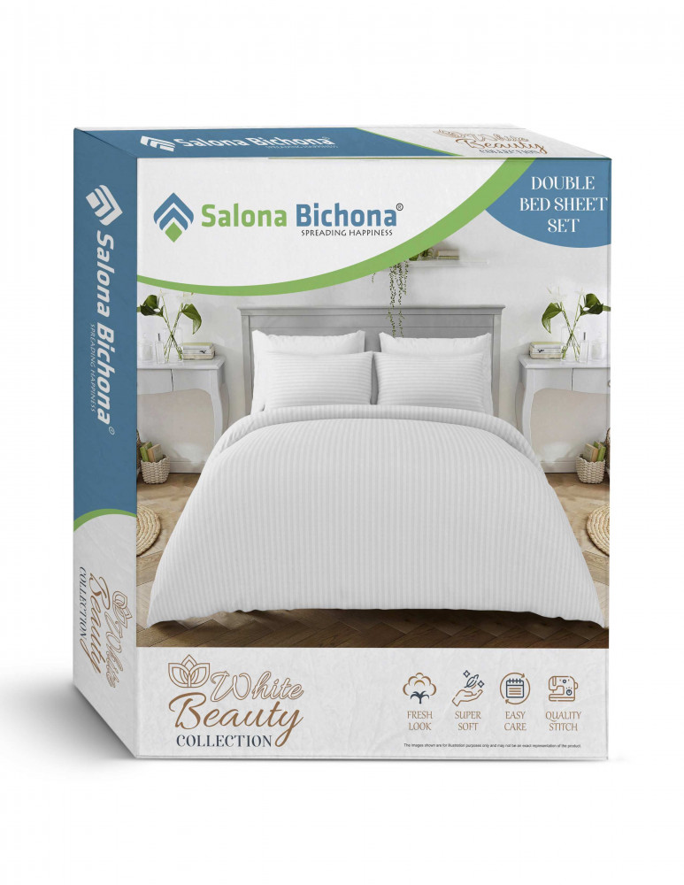WHITE BEAUTY Collection Double Bedsheet With Two Pillow Cover Set of 18 Bedsheet