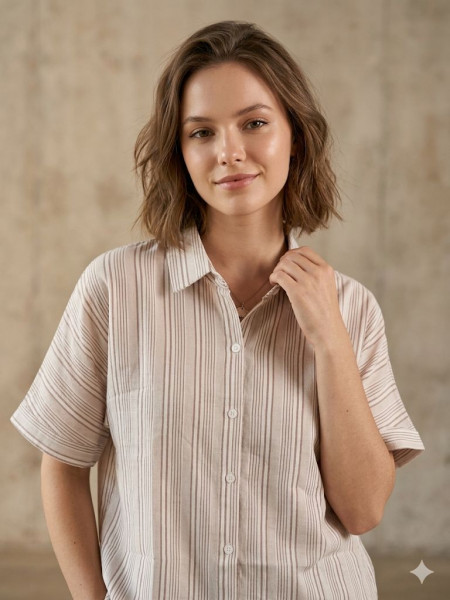 LIGHT BROWN & CREAM STRIPED T-SHIRT