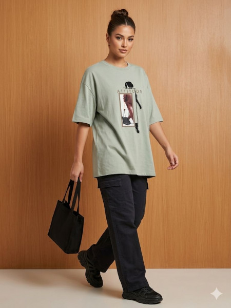 SAGE GREEN COLOR OVERSIZED T-SHIRT