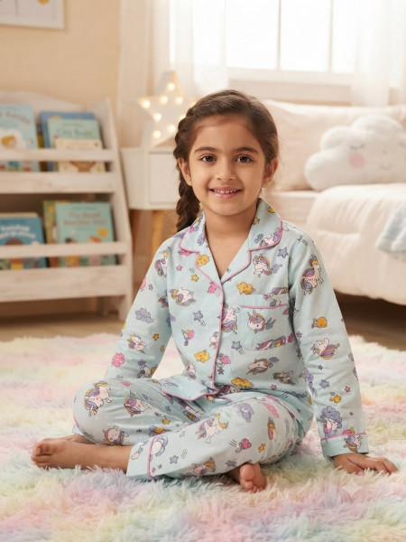 GIRLS SKY BLUE COLOR NIGHT SUIT