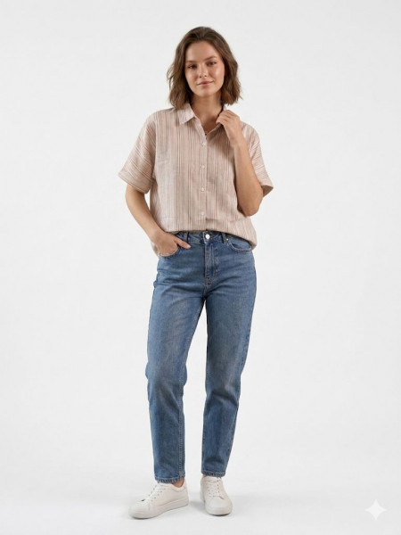 LIGHT BROWN & CREAM STRIPED T-SHIRT