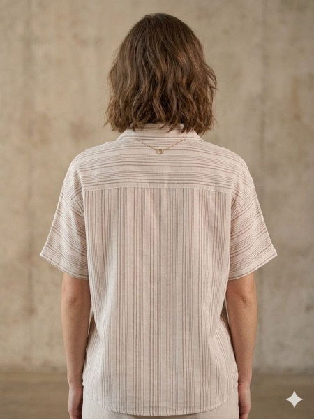 LIGHT BROWN & CREAM STRIPED T-SHIRT