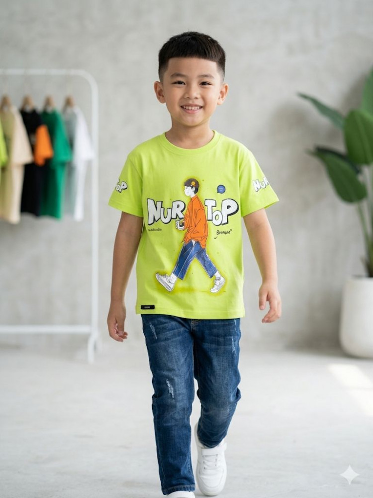 Image of LIME GREEN NUR TOP PRINT T-SHIRT