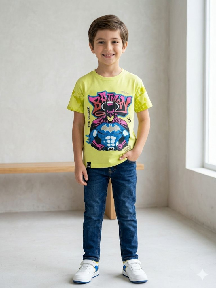Image of NEON LEMON COLOR PRINTED BOYS T-SHIRT