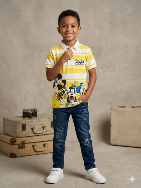 BOYS YELLOW COLOR CARTOON PRINT T-SHIRT