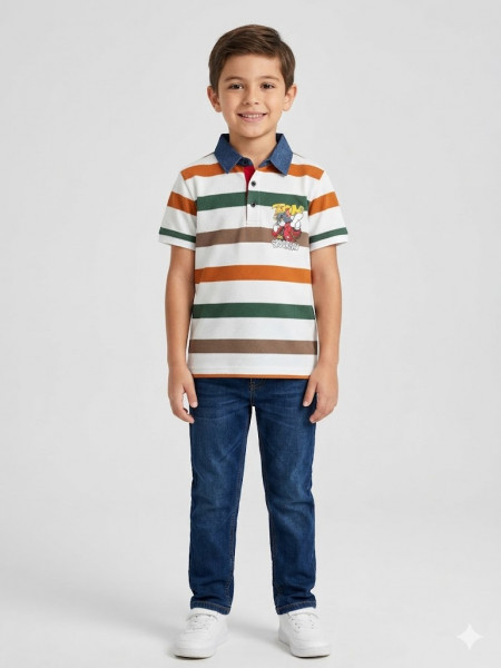HORIZONTAL STYLE MULTICOLORED COLLAR T-SHIRT
