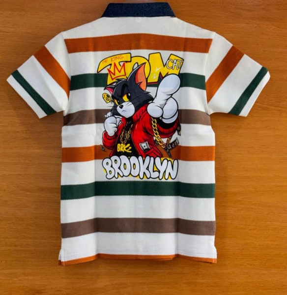 HORIZONTAL STYLE MULTICOLORED COLLAR T-SHIRT