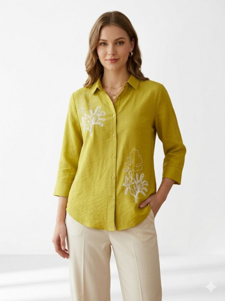 CHARTREUSE LINEN BLEND SHIRT