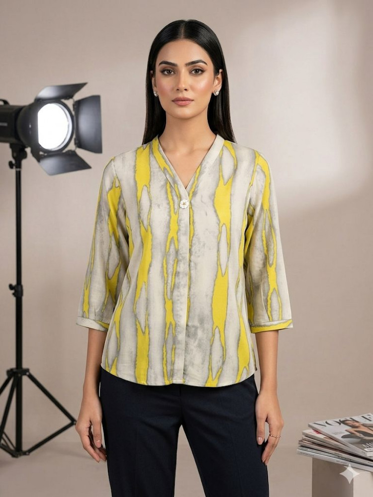 Image of MUSTARD YELLOW &amp; SLATE GREY COLOR TOP