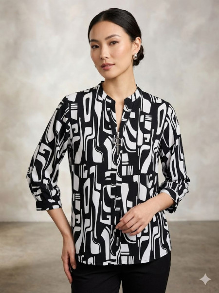 WHITE & BLACK COLOR PRINTED TOP